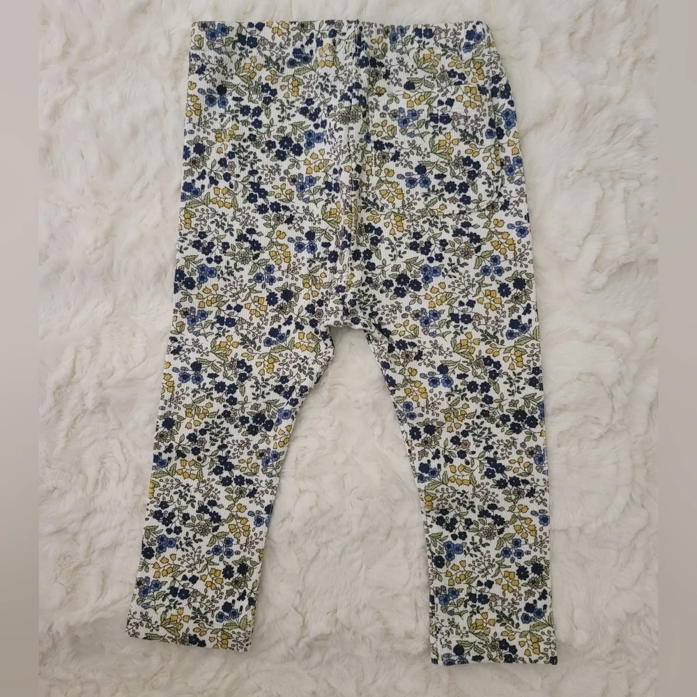 Uniqlo Baby Girl Blue/Yellow Ribbed Floral Leggings Size 12-18 Months NWT - Picture 3 of 5